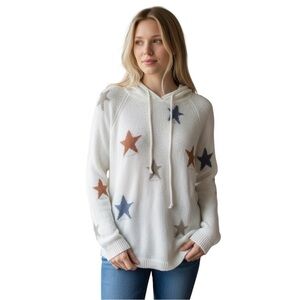 Poem & Thread Starry Knit Hoodie - Cream with Blue and Brown Stars